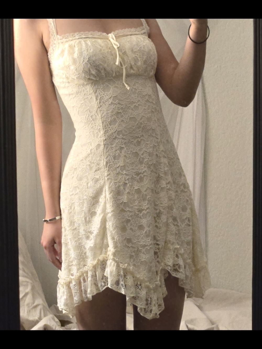 Windsor Cream Lace Mini Slip Dress with Ruffled Hem